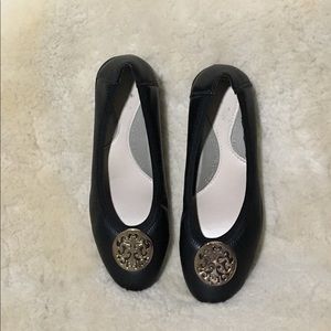 Charlie Paige black wedged ballet shoe.